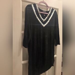 POL Three Quarter Sleeve Black Dress Or Worn As A Shirt with Silver Trim